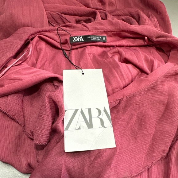 Women’s Zara NWT Ruffled Georgette Midi Lined Dress Slit In From Hem To Knee - Picture 9 of 12